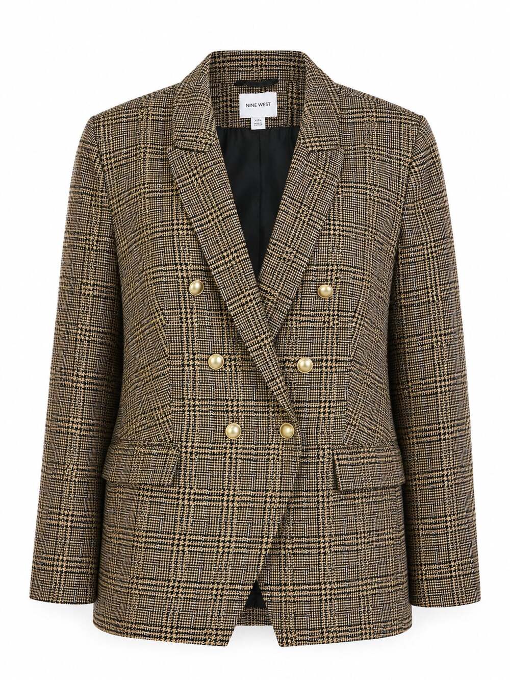 Nine West Metallic Plaid Double Breasted Blazer